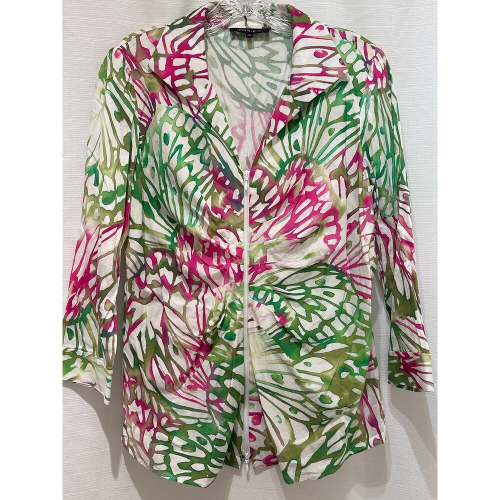 Lafayette 148 New York Green and Pink Patterned Blouse